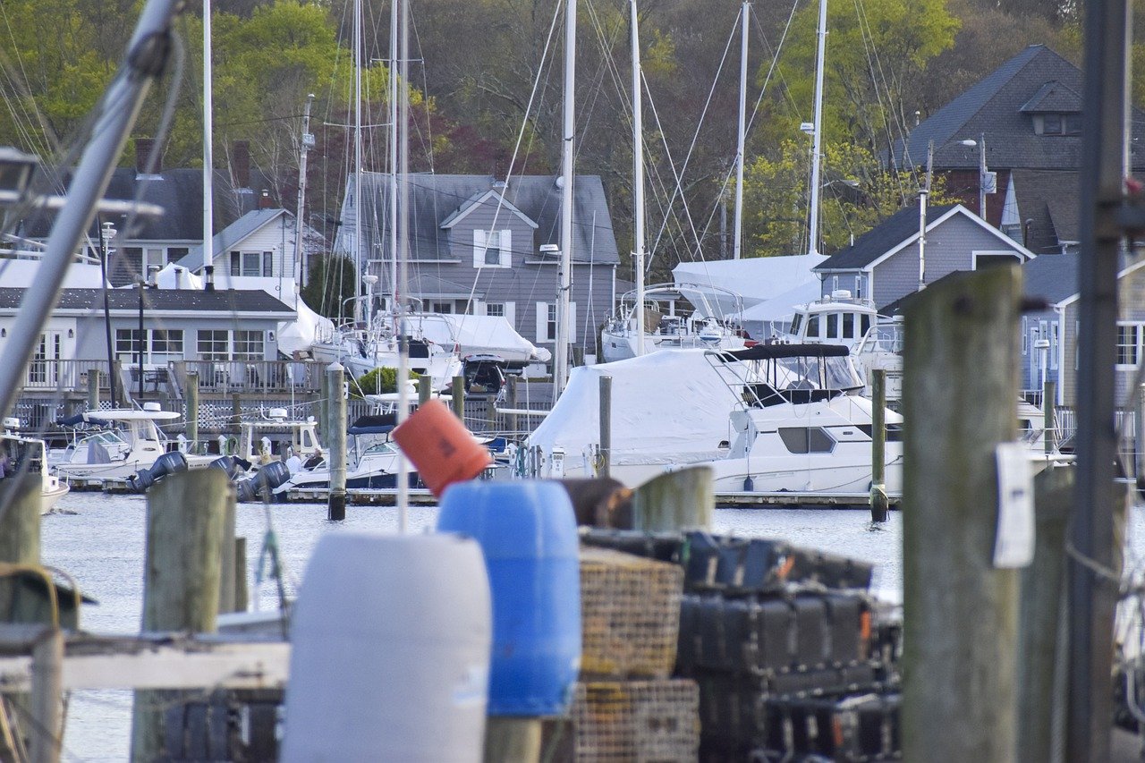 Historic Wickford Village harbor and North Kingstown Rhode Island waterfront homes