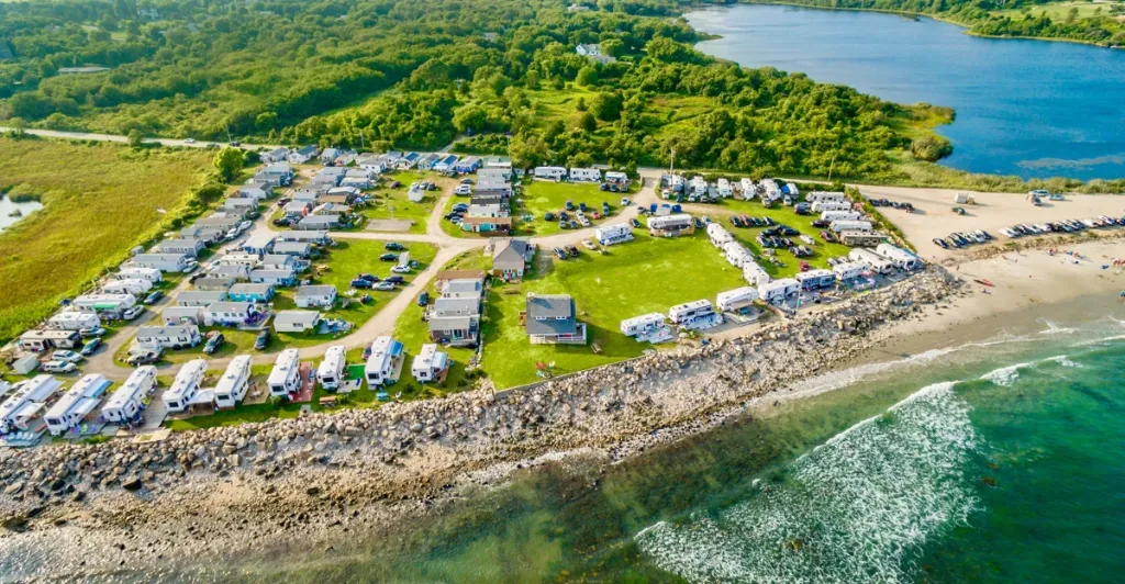Aerial view of South Kingstown and Matunuck Beach coastal real estate in Rhode Island
